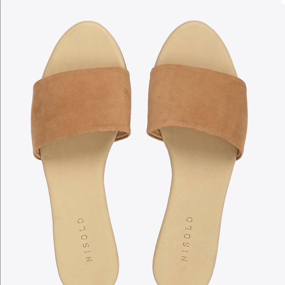 Nisolo tan suede slides size 8